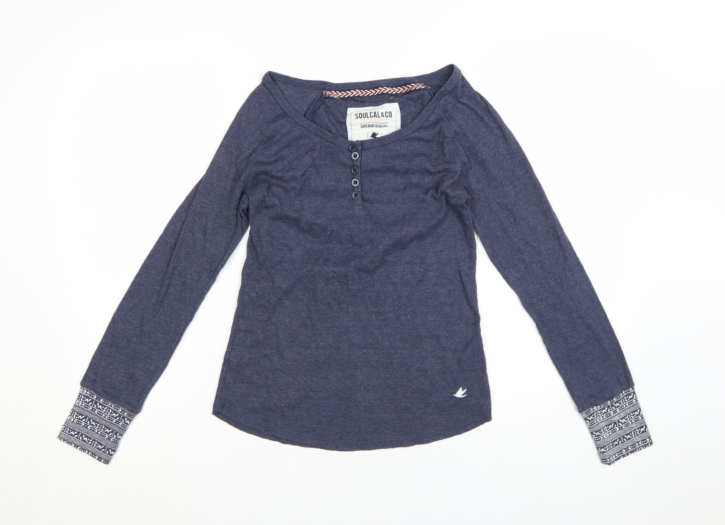 SoulCal & Co Women Blue Long Sleeve Henley Jersey Top Size 10