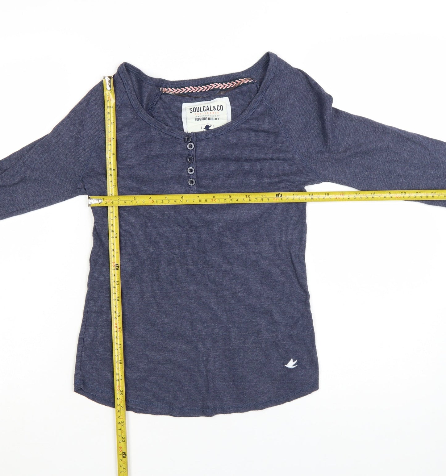 SoulCal & Co Women Blue Long Sleeve Henley Jersey Top Size 10