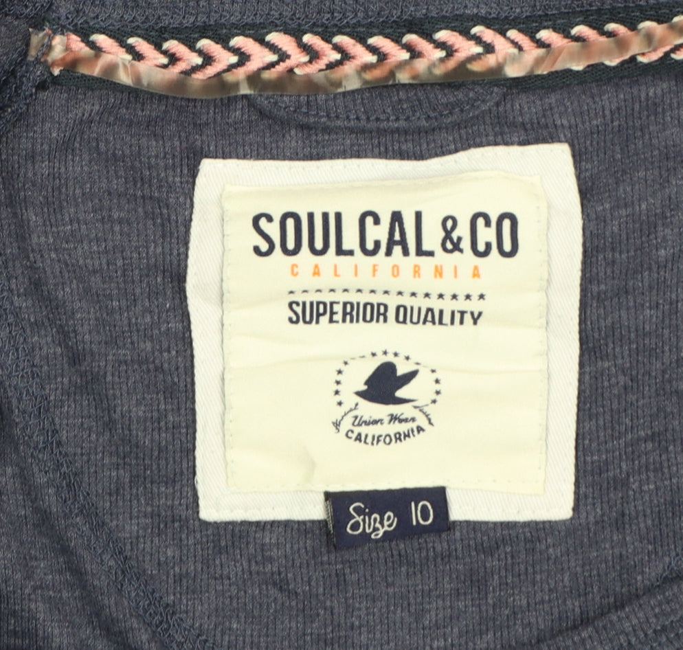 SoulCal & Co Women Blue Long Sleeve Henley Jersey Top Size 10