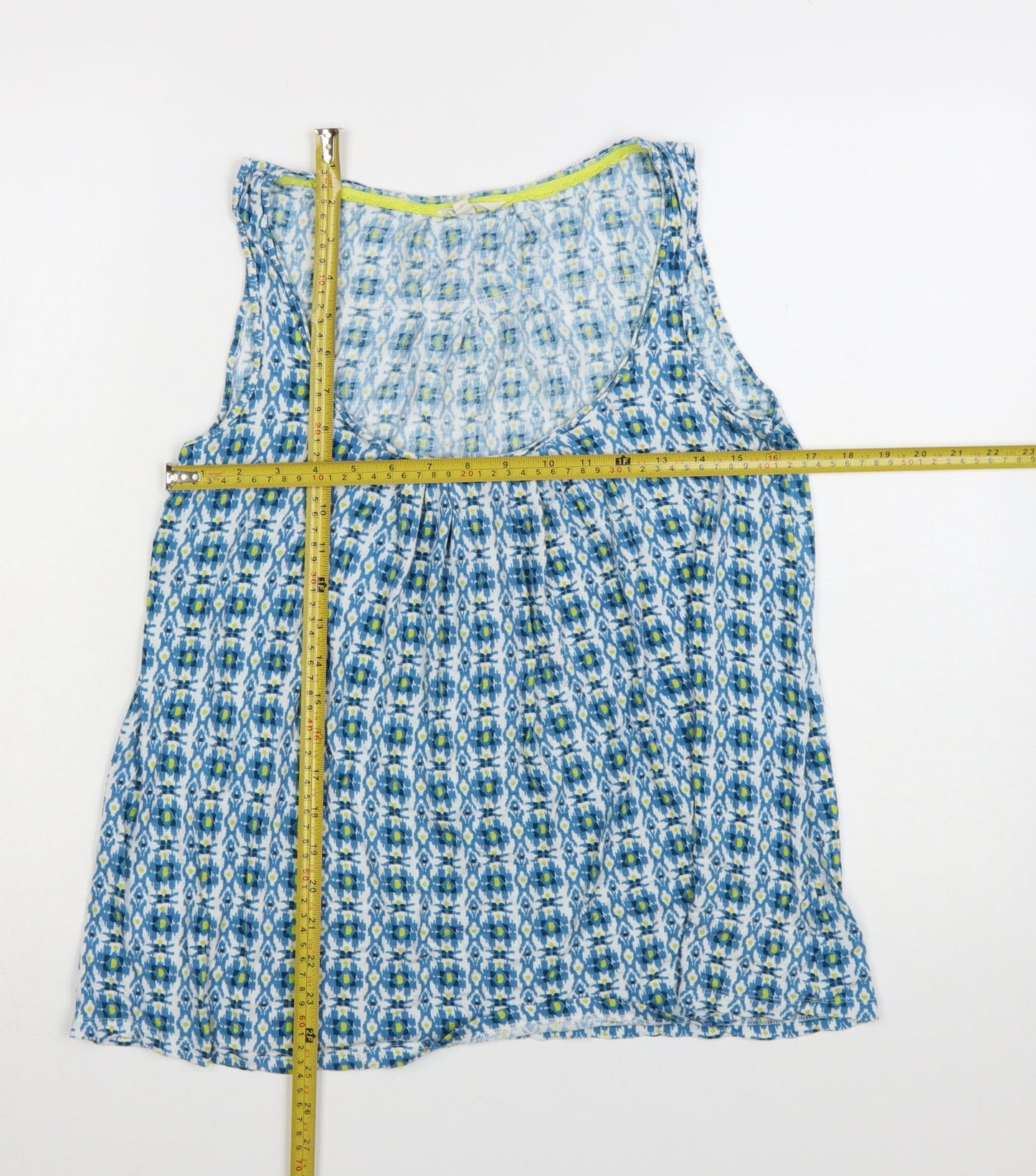 White Stuff Women's Blue Geometric Viscose Sleeveless Top Size 8