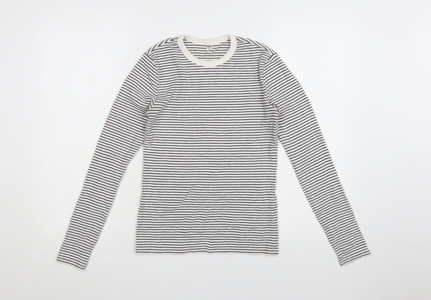 Uniqlo Women Black White Striped Long Sleeve Crew Neck T-Shirt XS