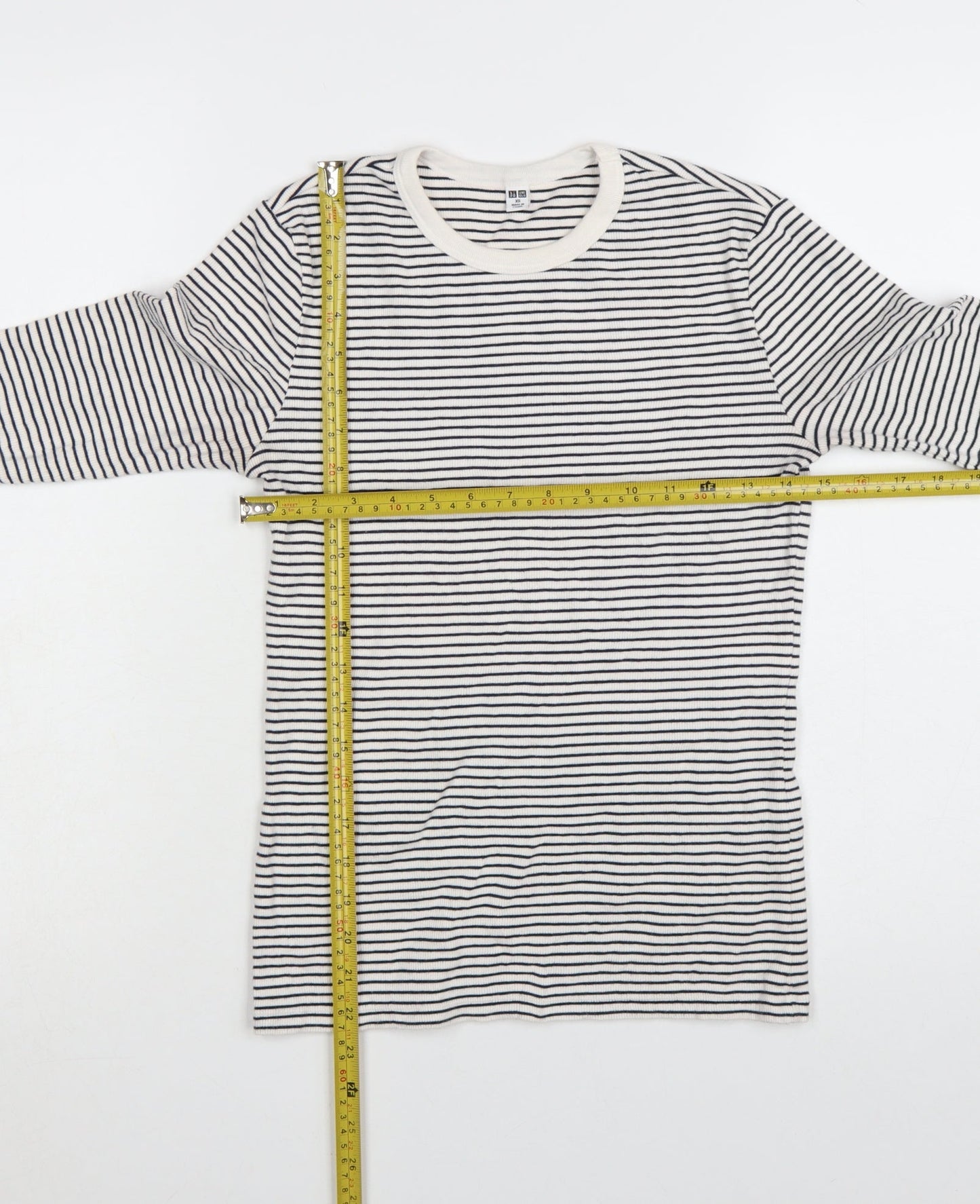 Uniqlo Women Black White Striped Long Sleeve Crew Neck T-Shirt XS