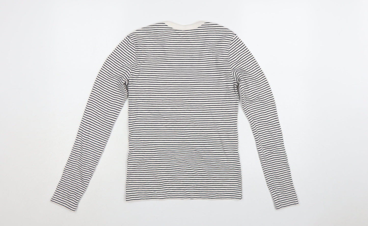 Uniqlo Women Black White Striped Long Sleeve Crew Neck T-Shirt XS