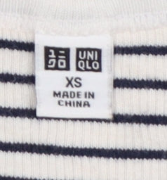 Uniqlo Women Black White Striped Long Sleeve Crew Neck T-Shirt XS