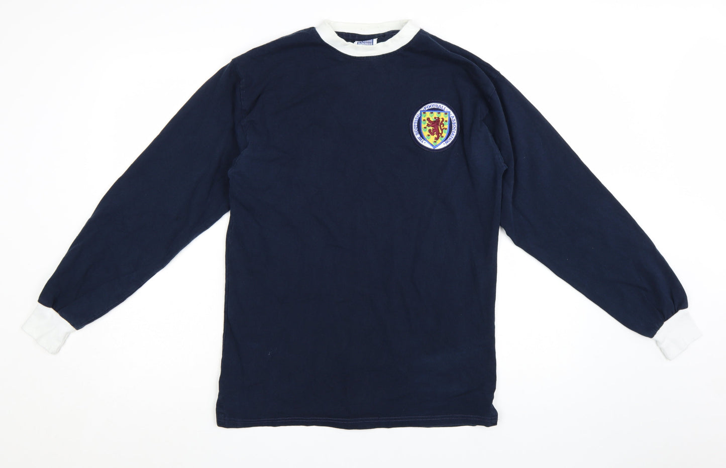 Score Draw Men’s Navy Long Sleeve Scotland Retro Cotton T-Shirt Large