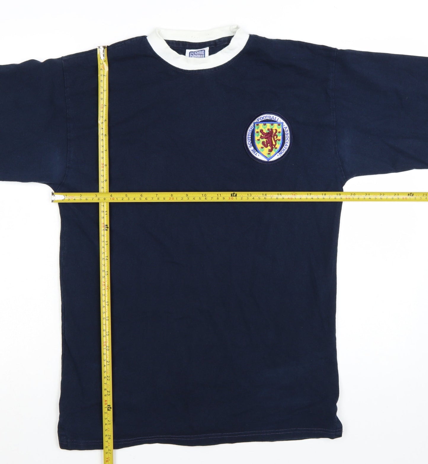 Score Draw Men’s Navy Long Sleeve Scotland Retro Cotton T-Shirt Large