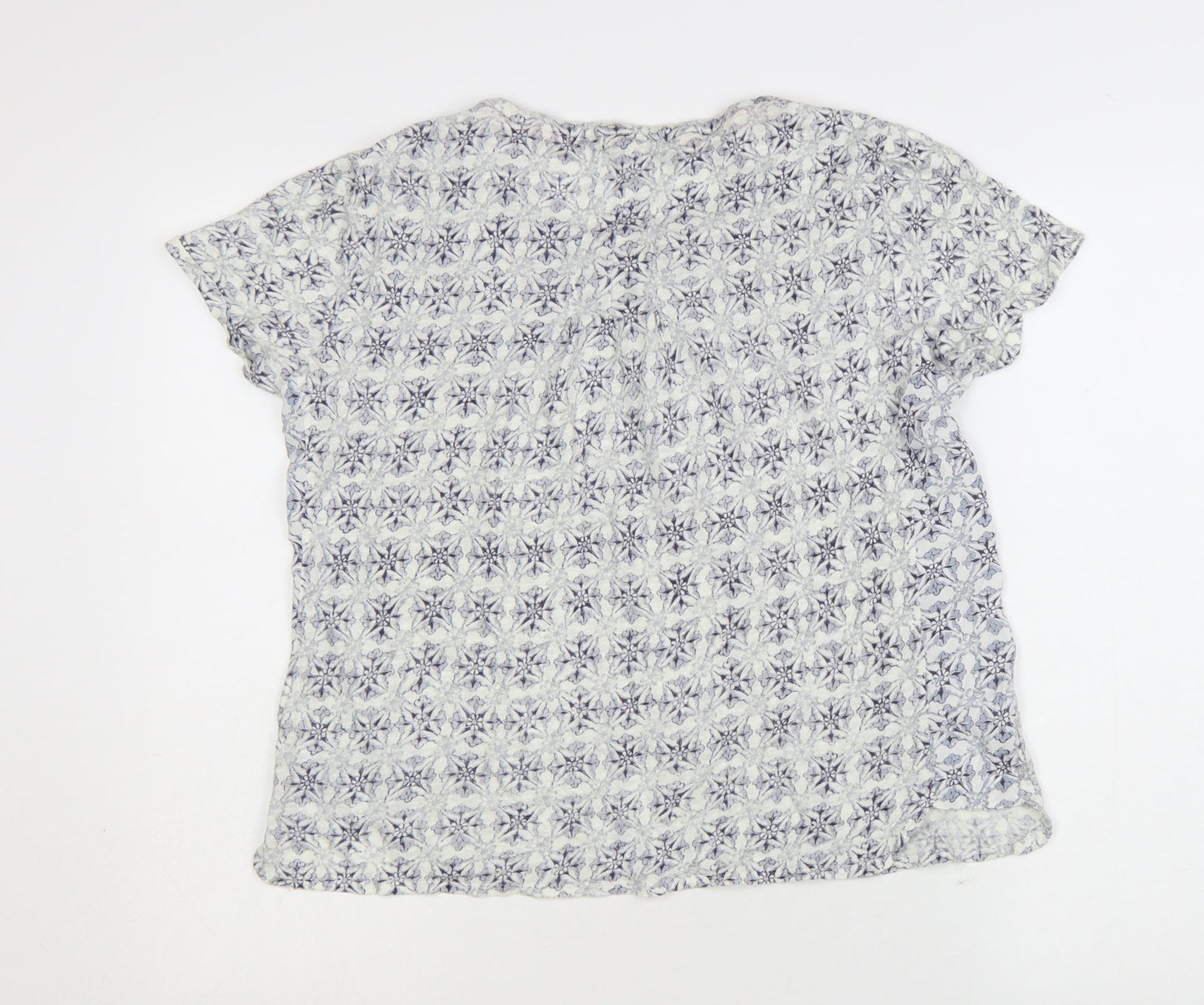 White Stuff Women Blue Floral Linen Button-Up Shirt UK 14