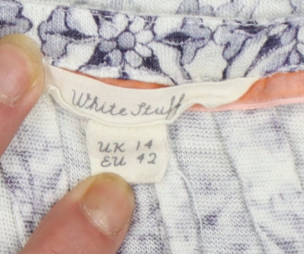 White Stuff Women Blue Floral Linen Button-Up Shirt UK 14