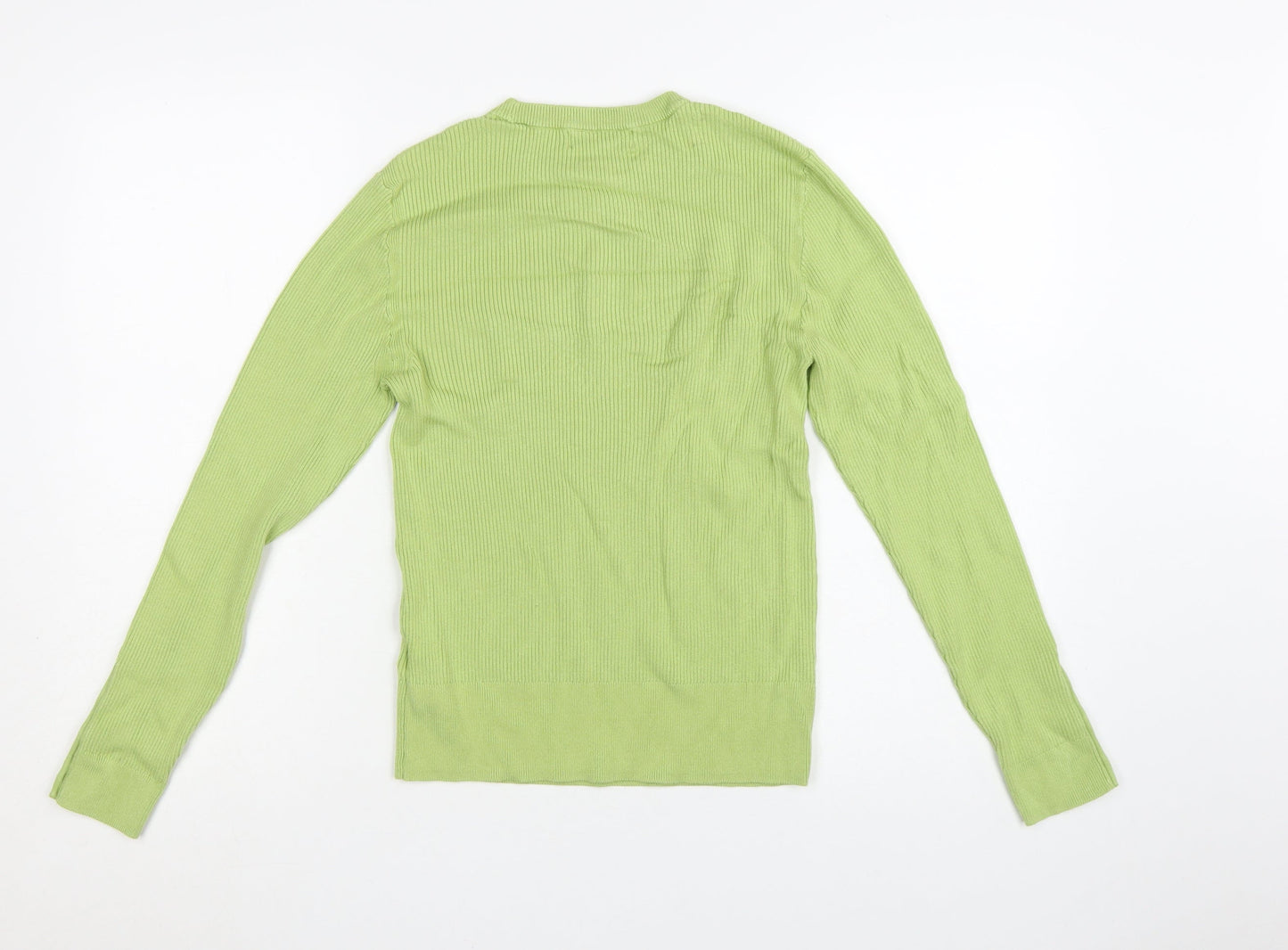 Marks and Spencer Womens Green Size 12 Ribbed Crew Neck Jumper