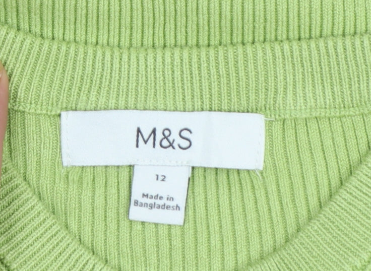 Marks and Spencer Womens Green Size 12 Ribbed Crew Neck Jumper
