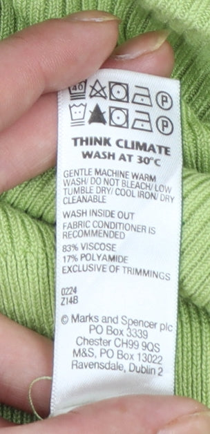 Marks and Spencer Womens Green Size 12 Ribbed Crew Neck Jumper