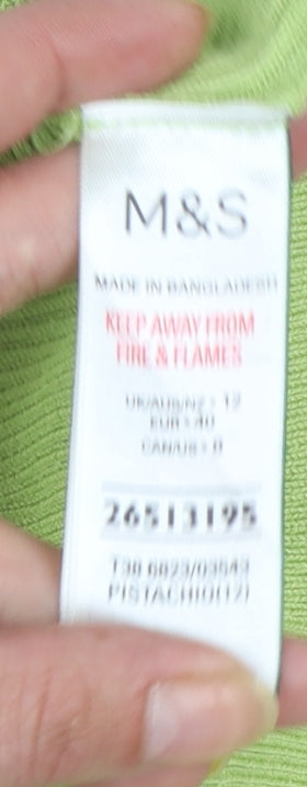Marks and Spencer Womens Green Size 12 Ribbed Crew Neck Jumper