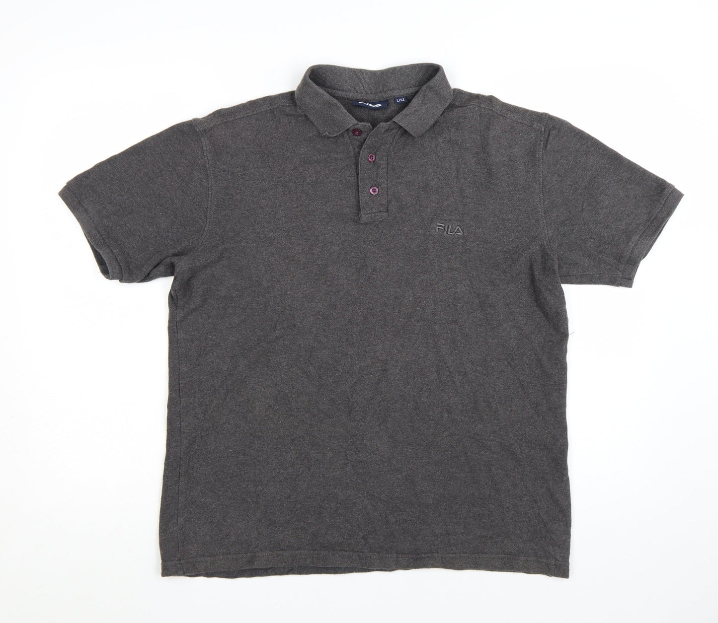 FILA Men’s Grey Cotton Polo Shirt Size L Classic Sports Style