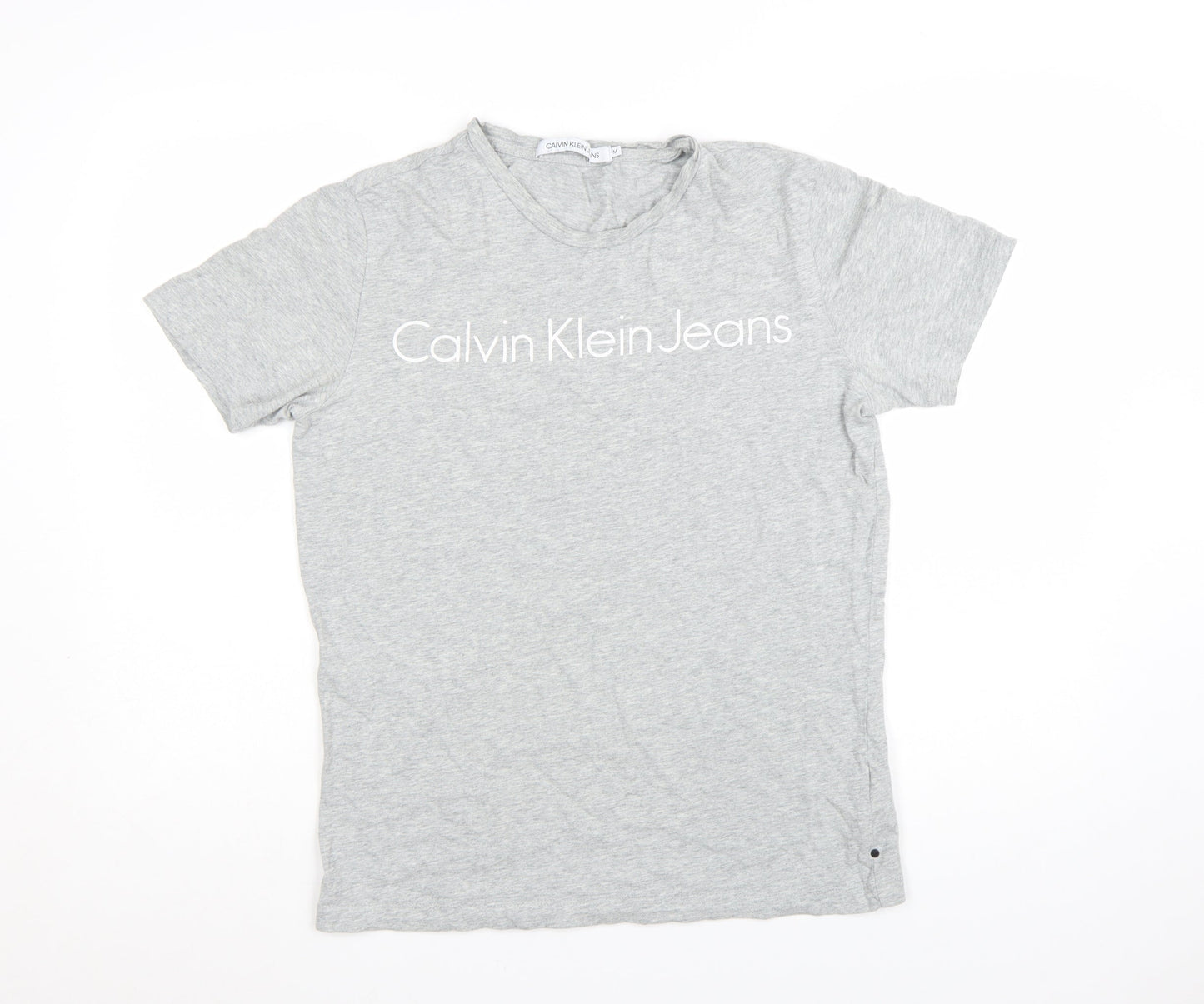 Calvin Klein Jeans Mens Grey Cotton Crew Neck Logo T-Shirt Size M