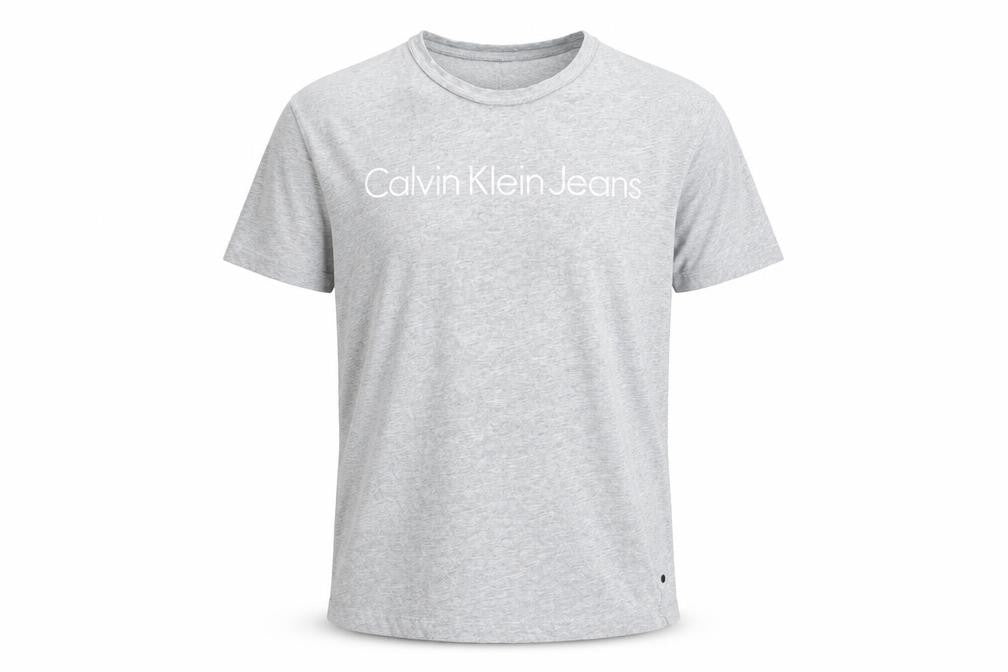 Calvin Klein Jeans Mens Grey Cotton Crew Neck Logo T-Shirt Size M