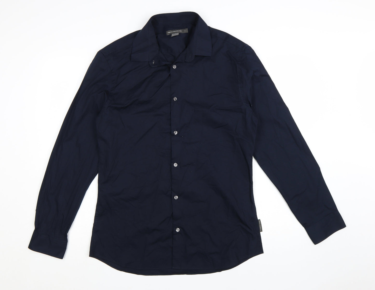 French Connection Men's Navy Long Sleeve Classic Cotton Blend Button-Up Shirt Size L