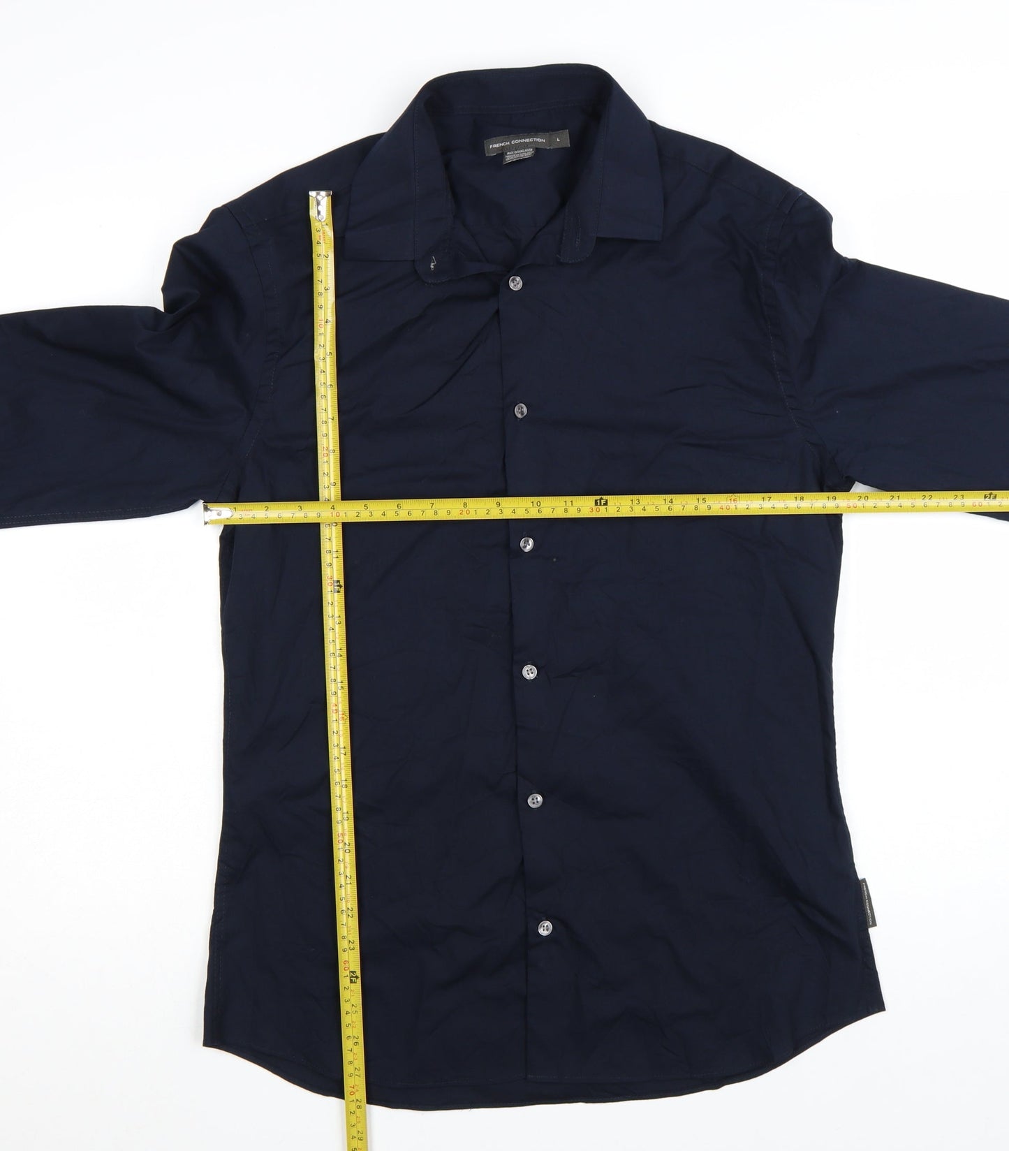 French Connection Men's Navy Long Sleeve Classic Cotton Blend Button-Up Shirt Size L