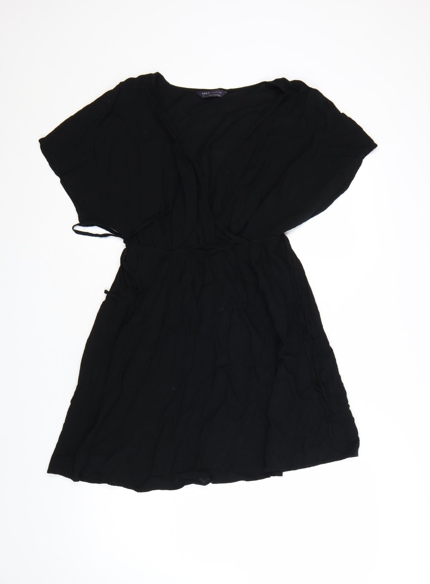 Marks and Spencer Women’s Black Viscose Short Sleeve Wrap Dress Size 10