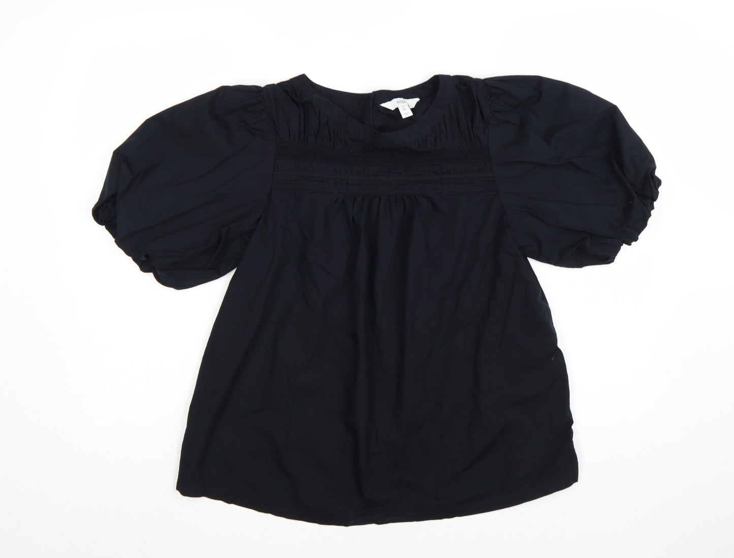 Marks and Spencer Women's Black Size 8 Puff Sleeve Tunic Blouse