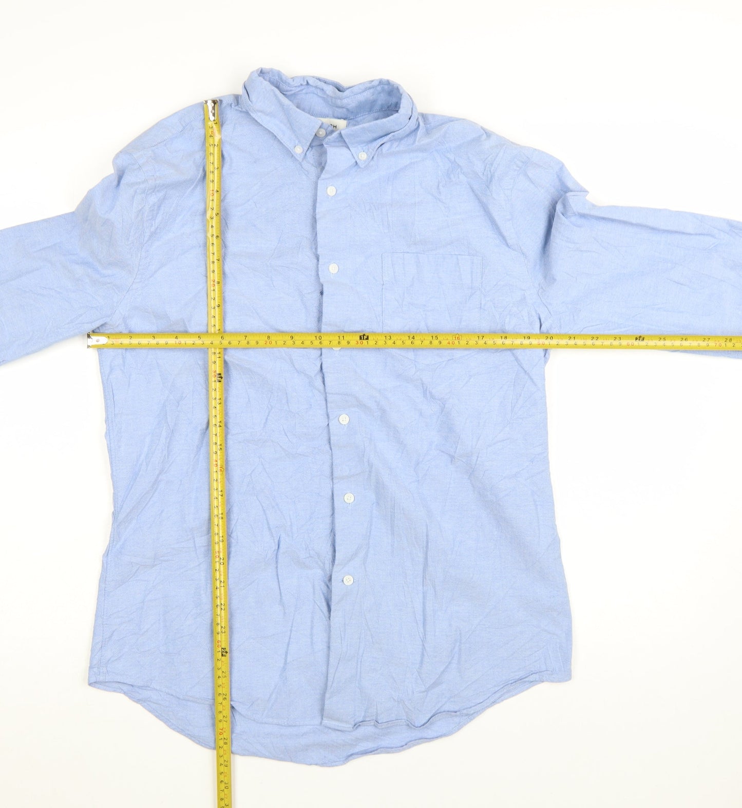 Marks and Spencer Autograph Men's Blue Slim Fit Long Sleeve Button-Up Shirt Size L