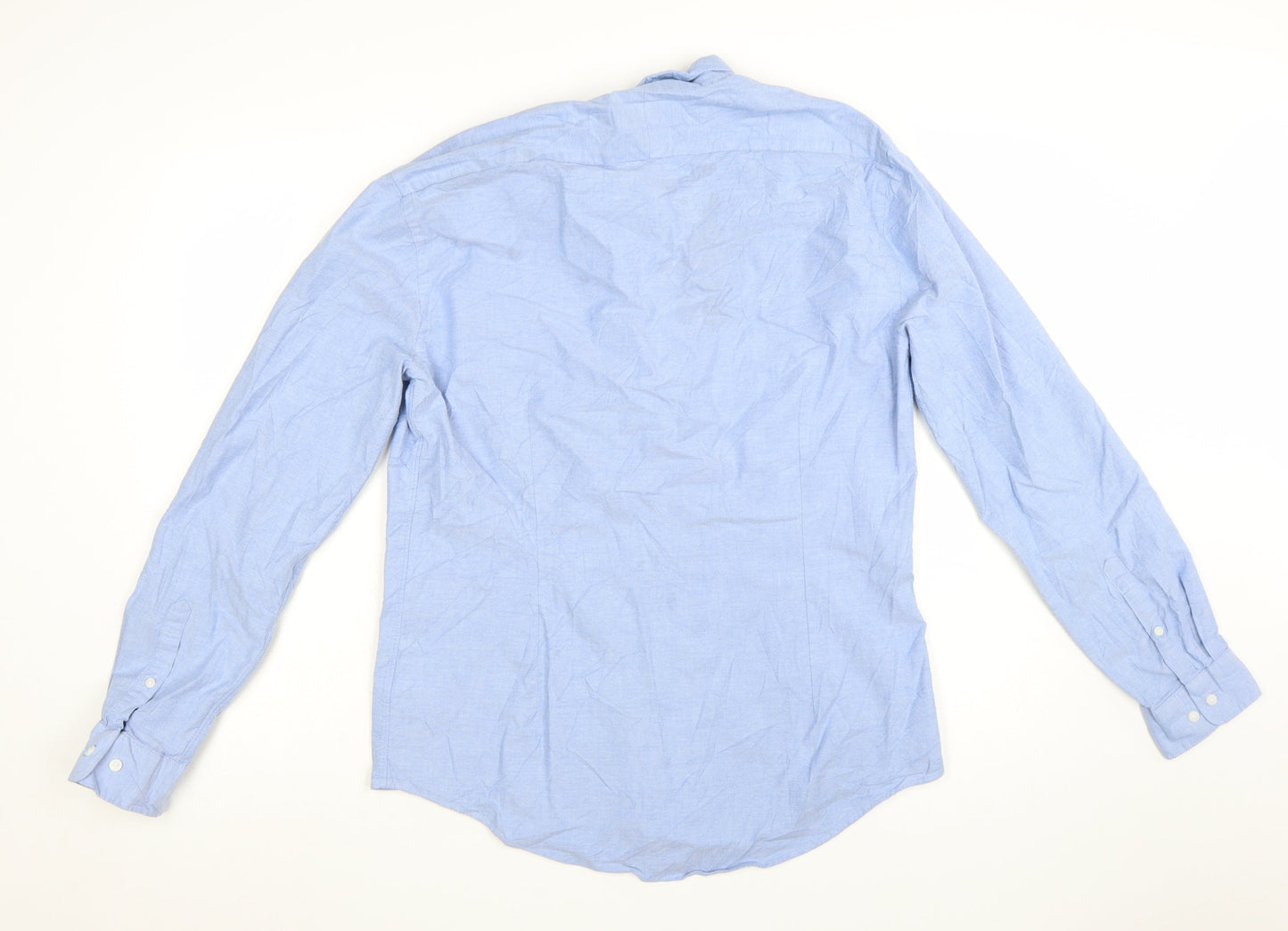 Marks and Spencer Autograph Men's Blue Slim Fit Long Sleeve Button-Up Shirt Size L