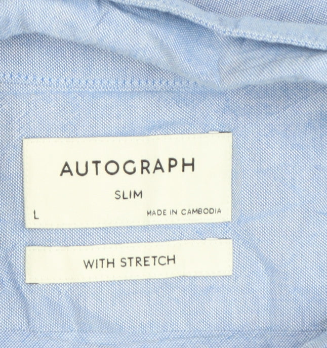Marks and Spencer Autograph Men's Blue Slim Fit Long Sleeve Button-Up Shirt Size L