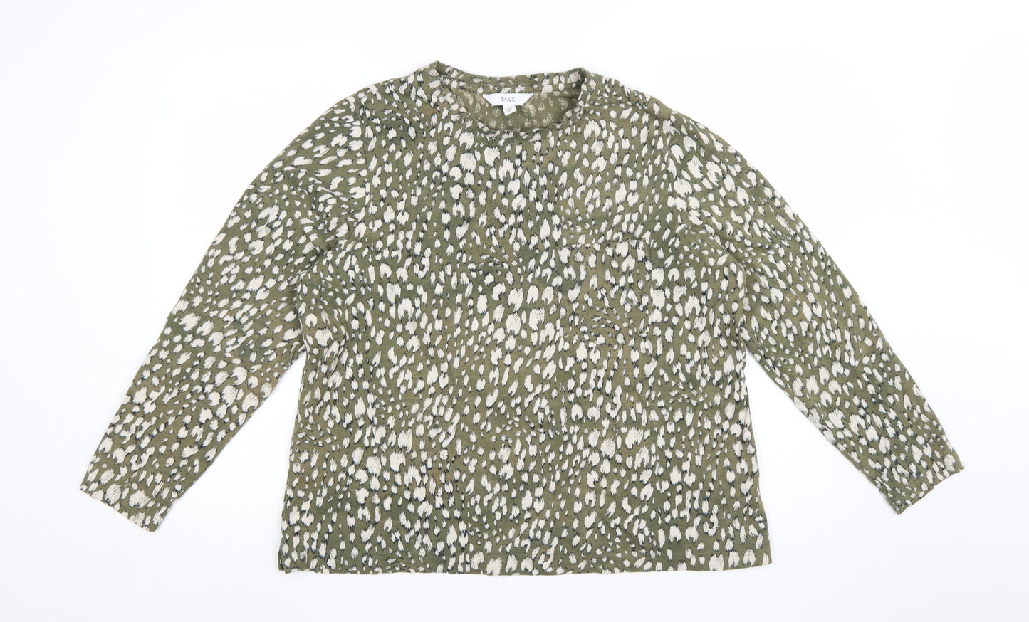 Marks and Spencer Women’s Green Animal Print Cotton Blouse Size 18