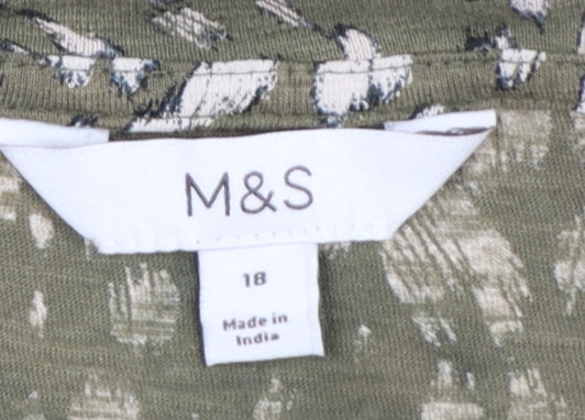 Marks and Spencer Women’s Green Animal Print Cotton Blouse Size 18