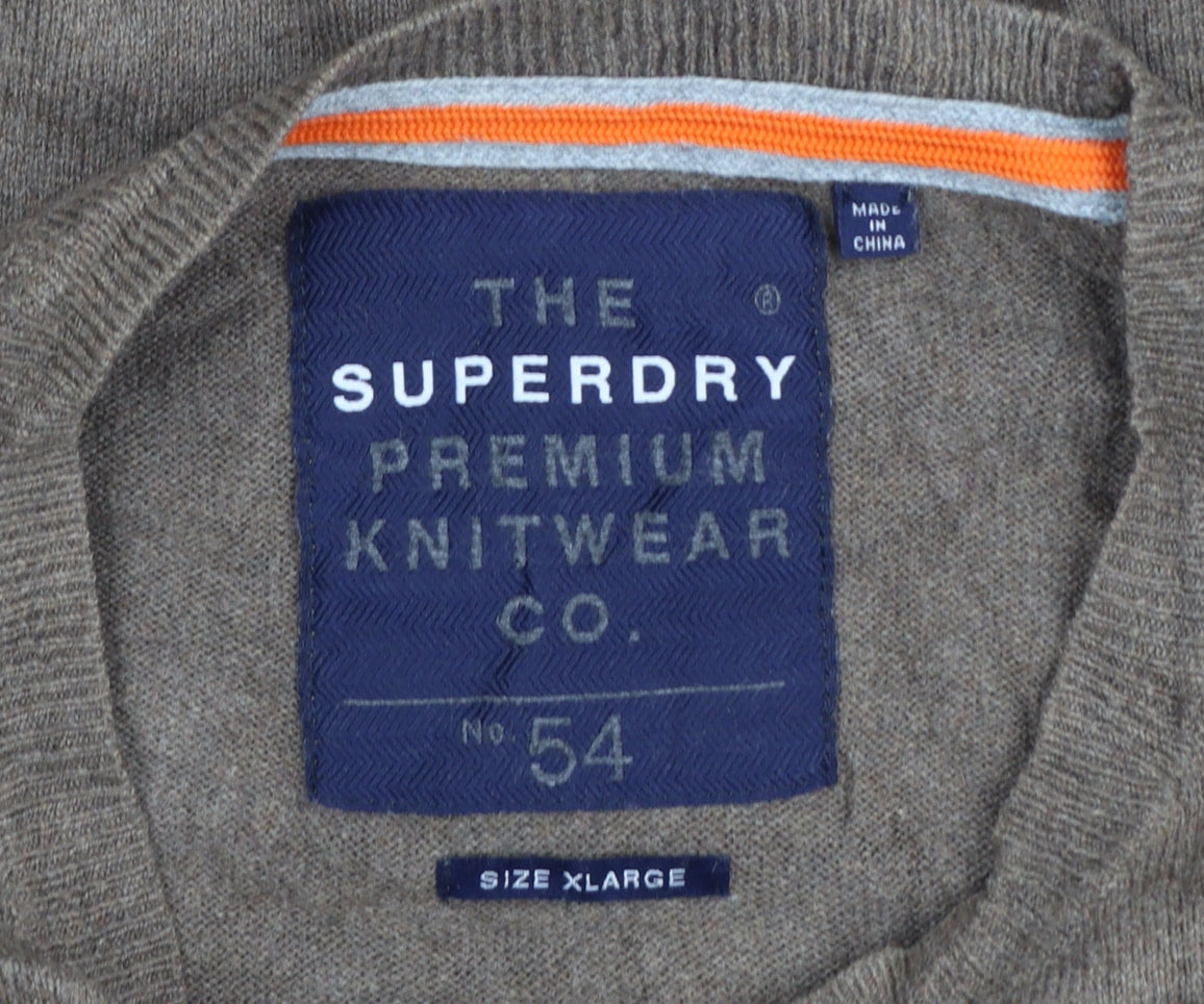 Superdry Men's Brown XL Crew Neck Premium Cotton Cashmere Jumper