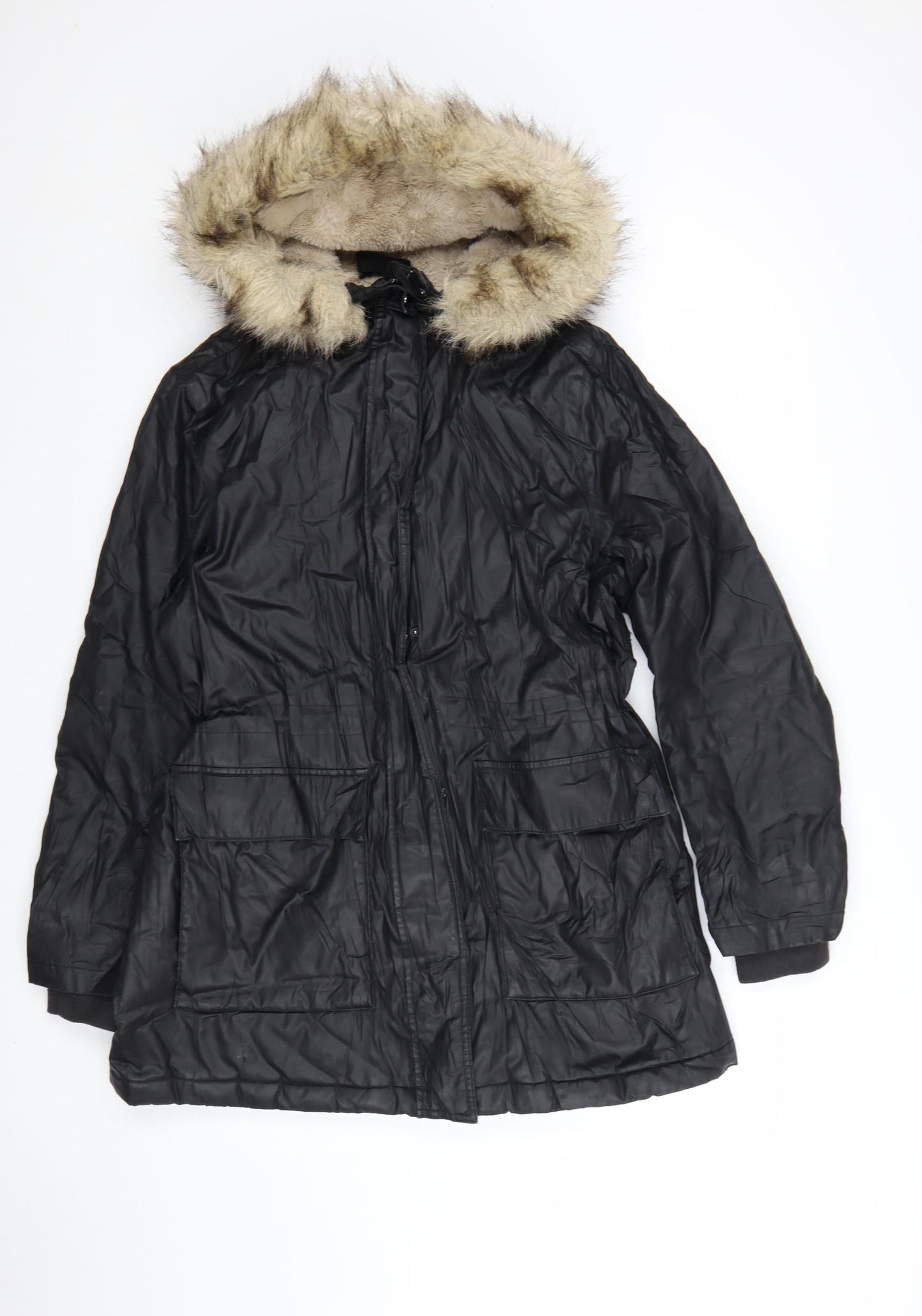 Marks and Spencer Women’s Black Faux Fur Hooded Parka Coat Size 14
