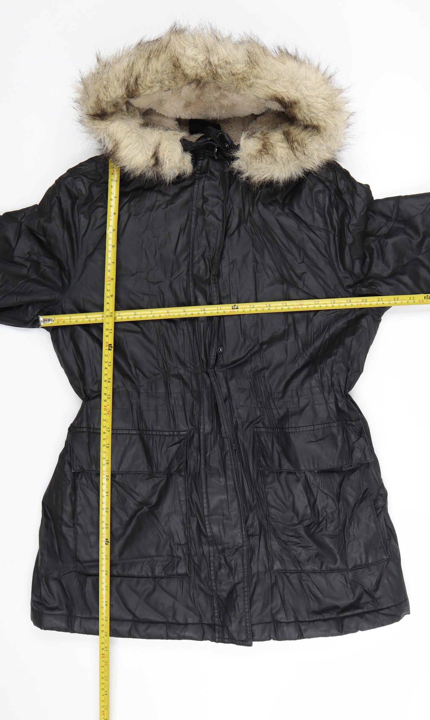 Marks and Spencer Women’s Black Faux Fur Hooded Parka Coat Size 14
