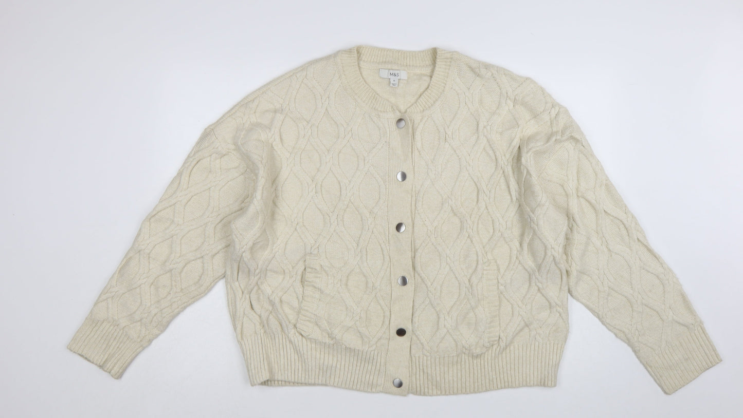 Marks and Spencer Women's Ivory Cable-Knit Wool Blend Cardigan XL