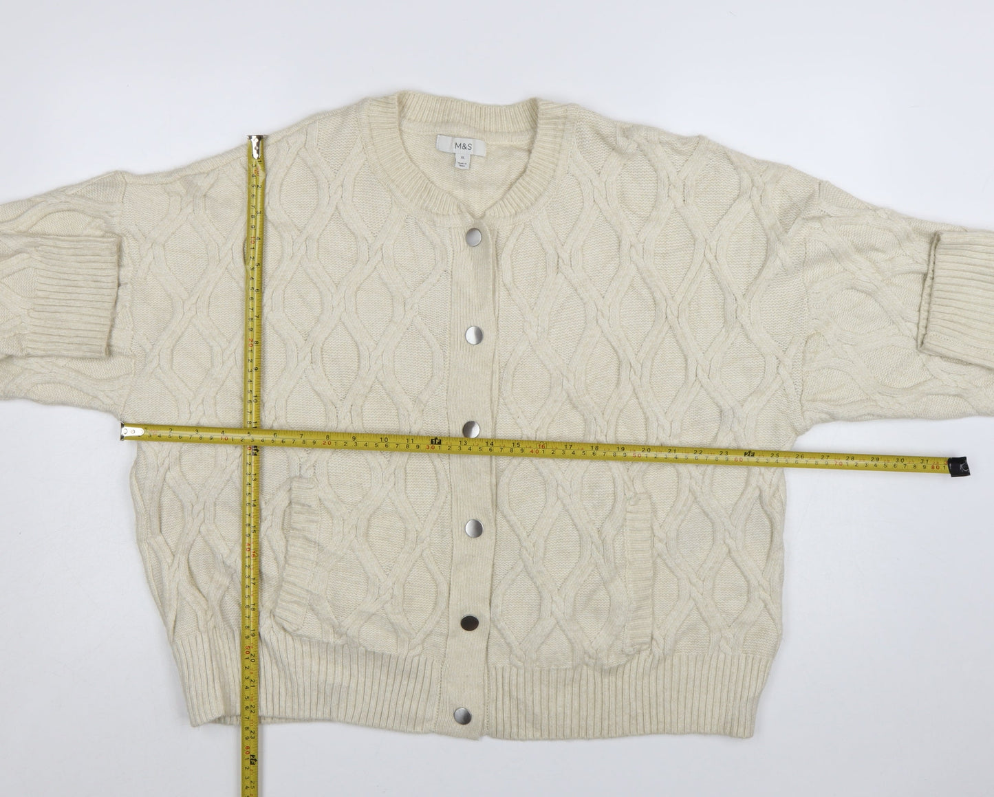 Marks and Spencer Women's Ivory Cable-Knit Wool Blend Cardigan XL