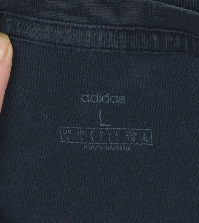 adidas Men's Black Cotton Crew Neck Short Sleeve T-Shirt Size L