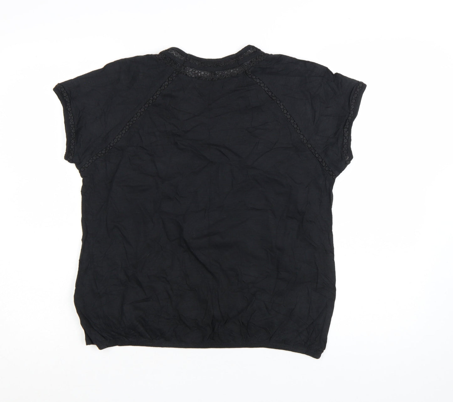 Next Womens Black Cotton Crochet Trim Short Sleeve T-Shirt Size 14