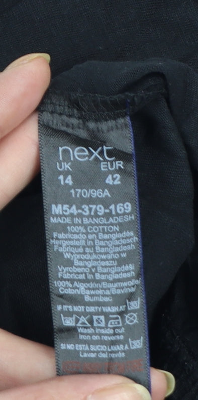 Next Womens Black Cotton Crochet Trim Short Sleeve T-Shirt Size 14