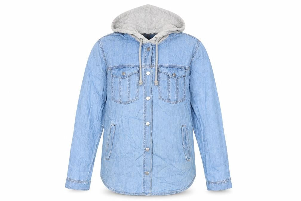 H&M Divided Womens Blue Denim Hooded Button-Up Shirt Size 8