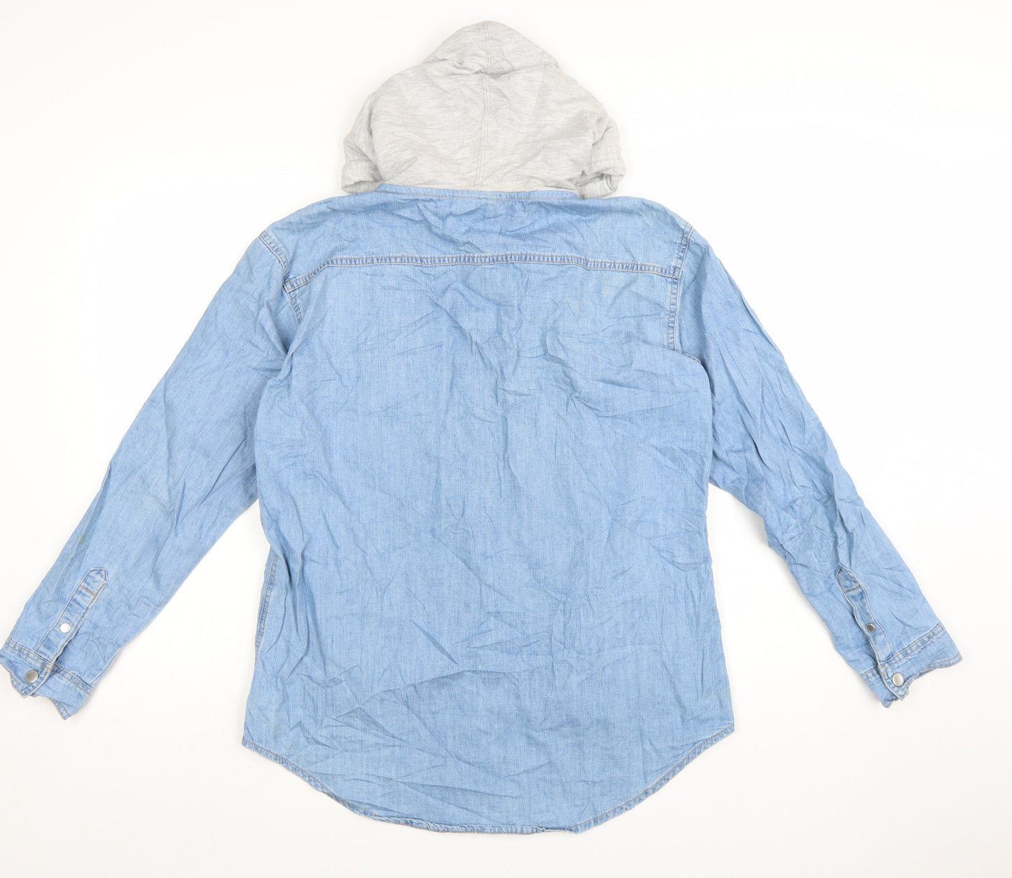 H&M Divided Womens Blue Denim Hooded Button-Up Shirt Size 8