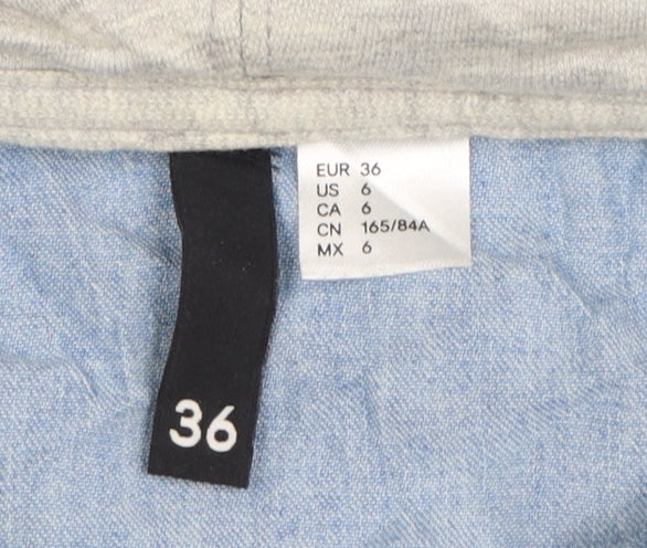 H&M Divided Womens Blue Denim Hooded Button-Up Shirt Size 8