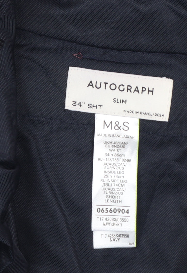 Marks and Spencer Autograph Men's Navy Slim Fit Trousers 34S