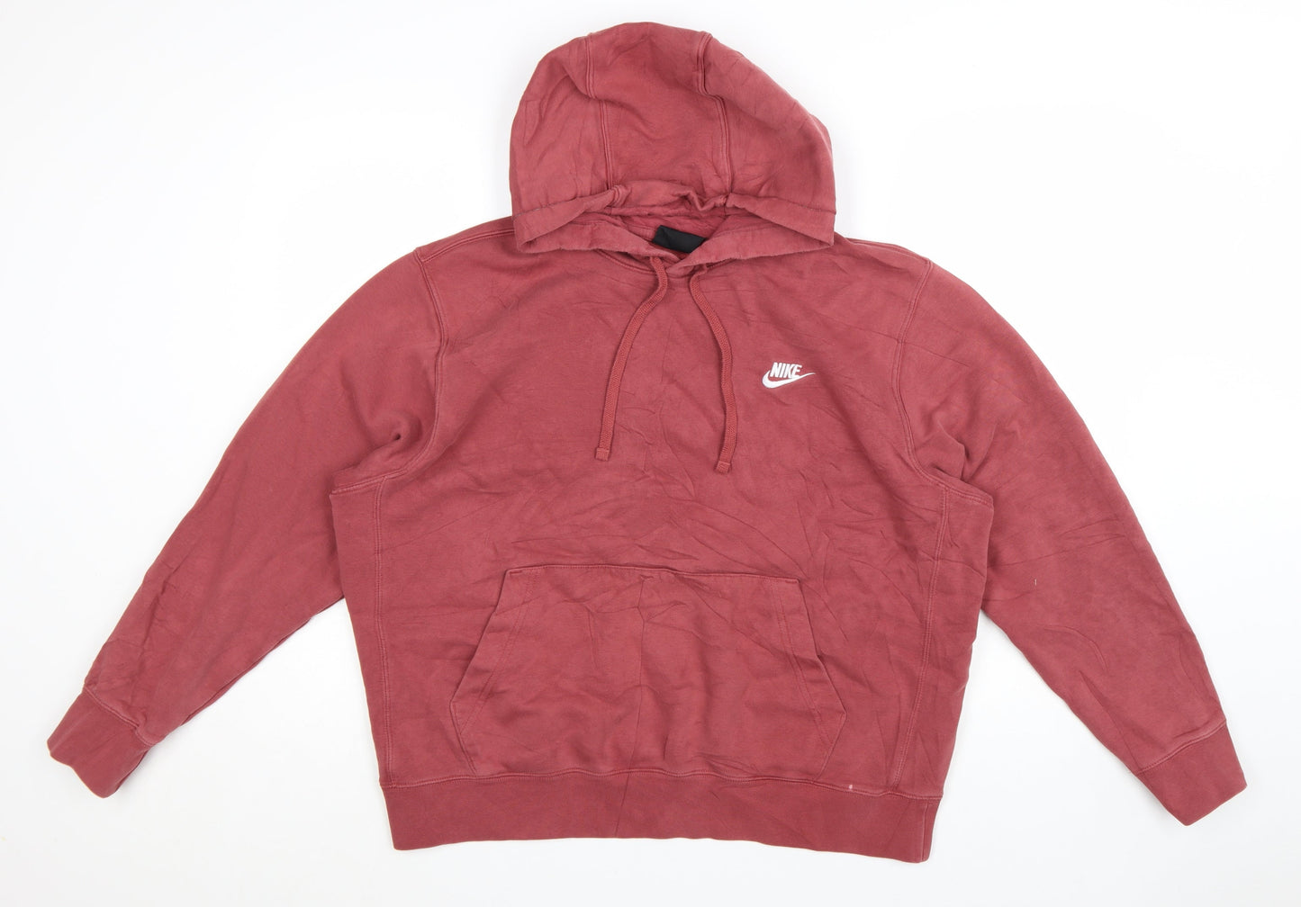 Nike Men's Red Pullover Hoodie Size L Logo Cotton Blend Sweatshirt