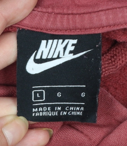 Nike Men's Red Pullover Hoodie Size L Logo Cotton Blend Sweatshirt