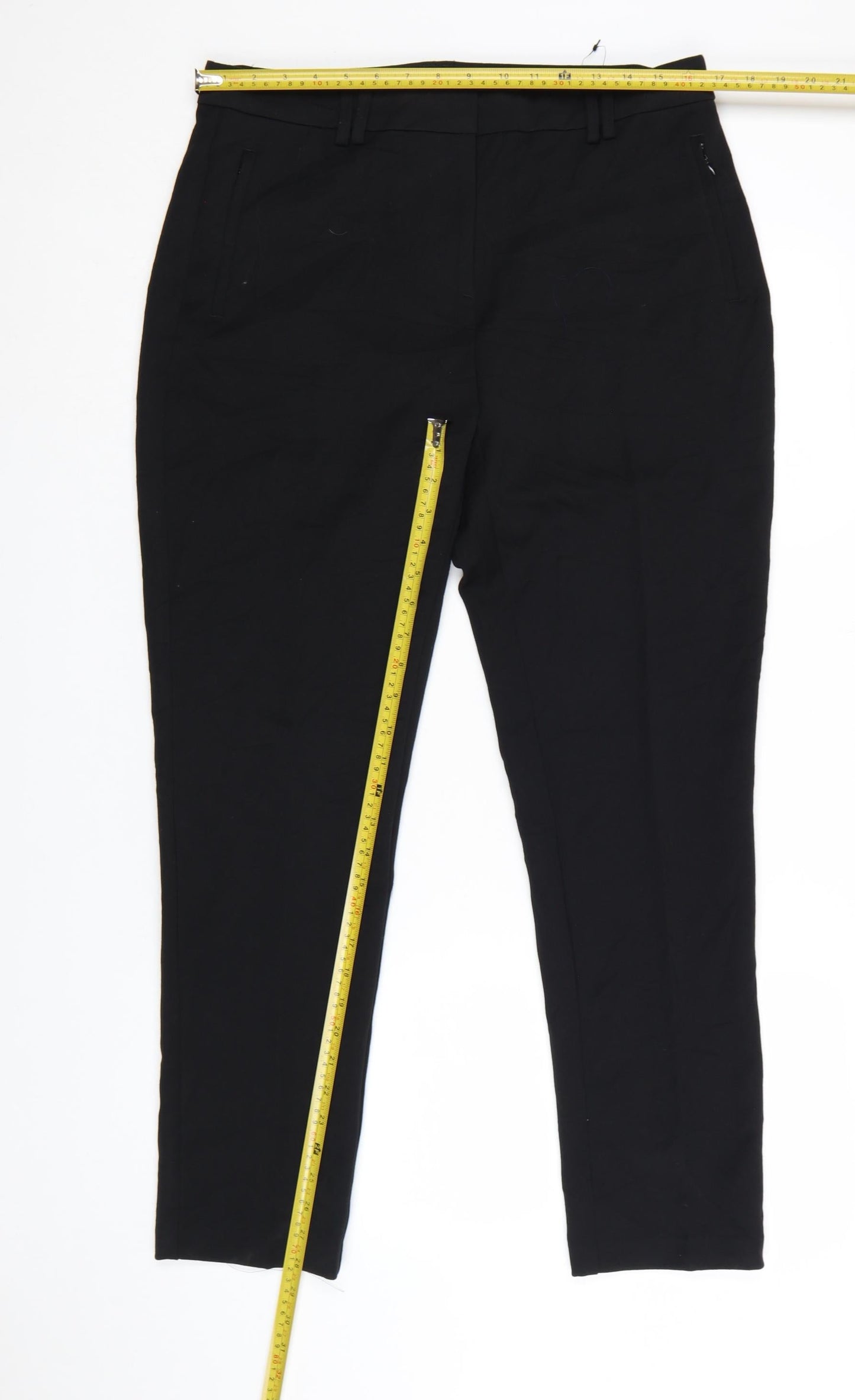 Marks and Spencer Women Black Tapered Trousers Size 14 Polyester Blend