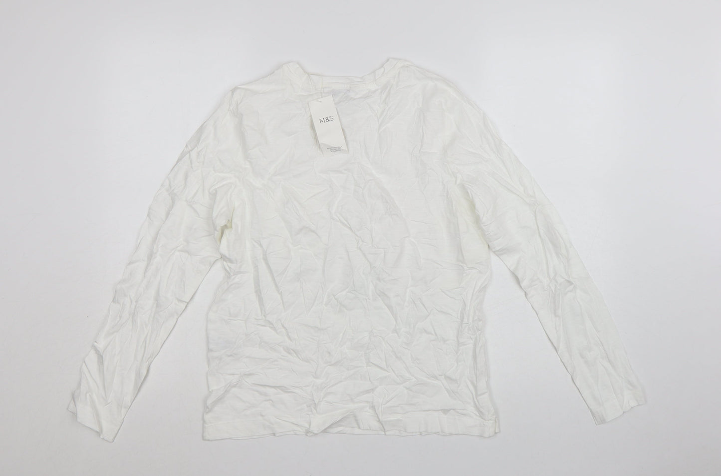 Marks and Spencer Women White Long Sleeve Basic Cotton T-Shirt Size 10