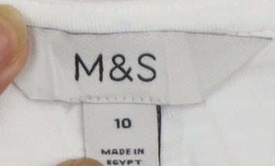 Marks and Spencer Women White Long Sleeve Basic Cotton T-Shirt Size 10