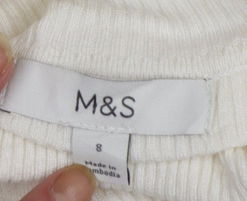 Marks and Spencer Women’s Ivory Roll Neck Slim Fit Knit Jumper Size 8