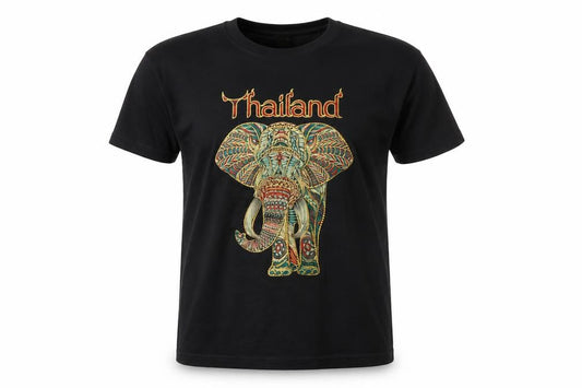 FOAT Womens Black Elephant Thailand Graphic Cotton T-Shirt 2XL