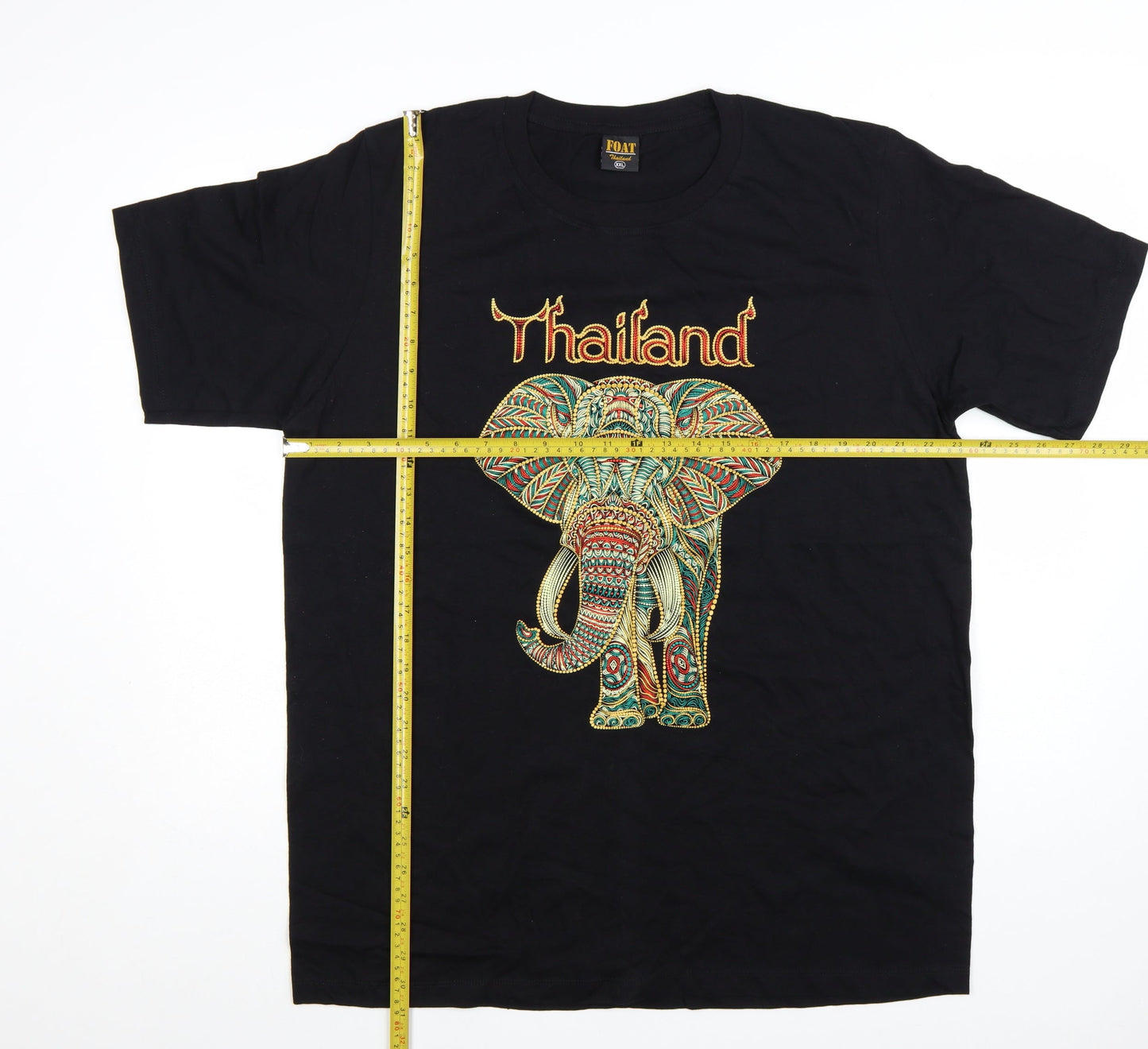 FOAT Unisex Black Elephant Thailand Graphic Cotton T-Shirt 2XL