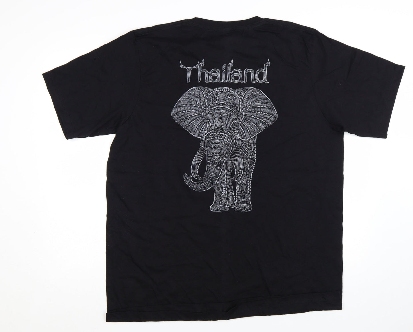 FOAT Unisex Black Elephant Thailand Graphic Cotton T-Shirt 2XL