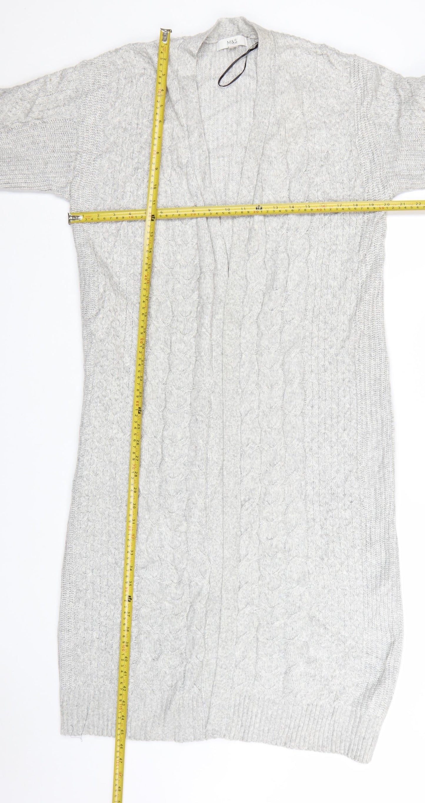 Marks and Spencer Women’s Grey Long Cable-Knit Cardigan Size L
